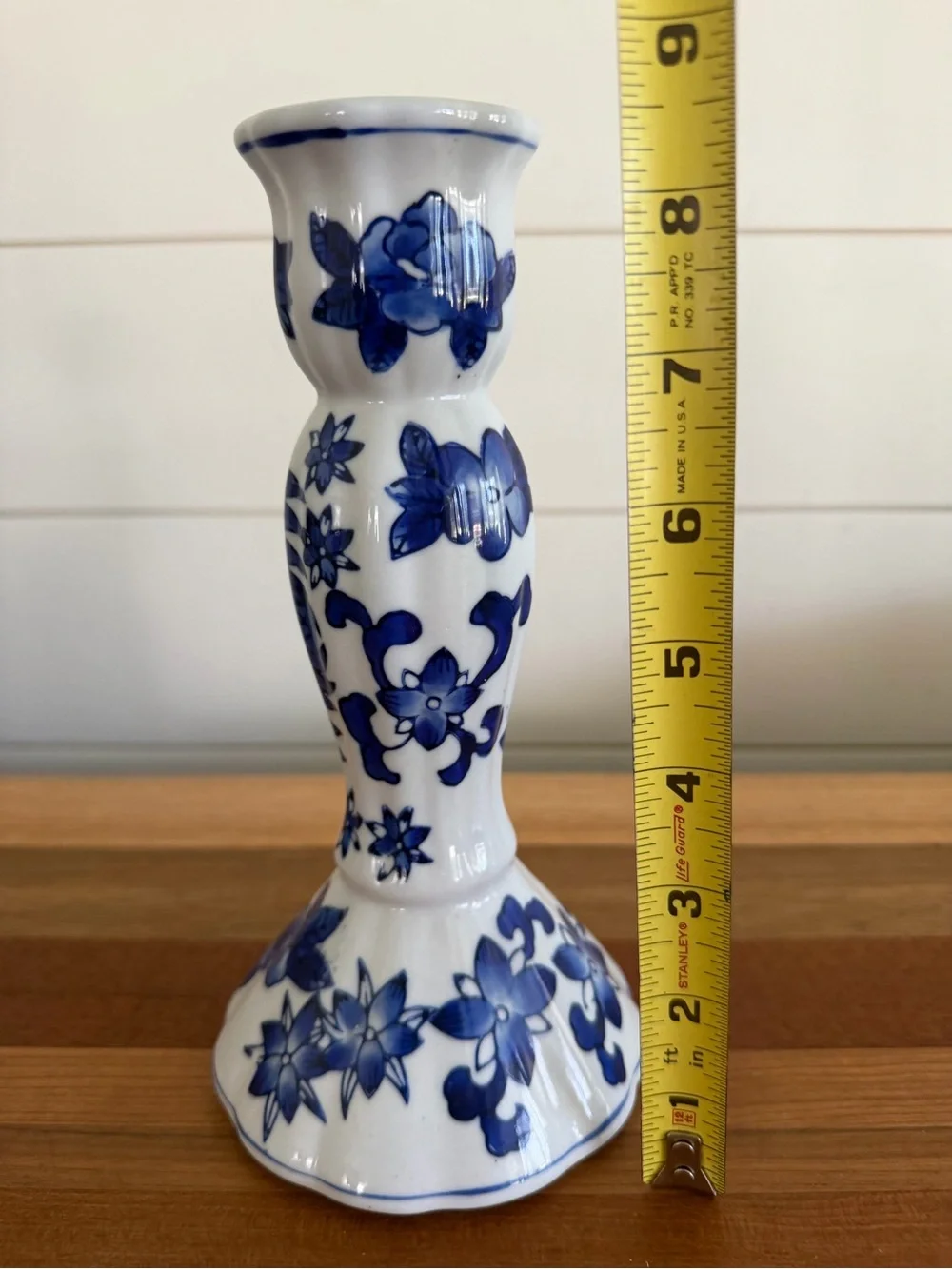 Vintage Candle Holder Cobalt Blue Porcelain Floral Design